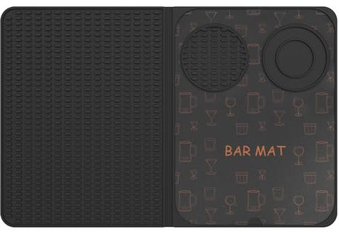 Foppla Tapis de bar pliable pour bar, maison, antidérapant, résistant à la chaleur, multi-usage, imperméable, pour la préparation des cocktails en plein air et le camping (noir)