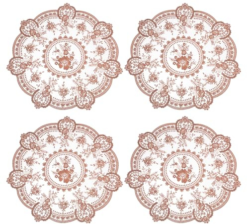 QUARKZMAN 4 Stück Retro Spitzen Tischset Spitzendeckchen, 33x33 cm Runde Französische Häkeldeckchen Zarte Bestickte Vasenmatte Untersetzer für Esstisch Wohnkultur, Altrosa