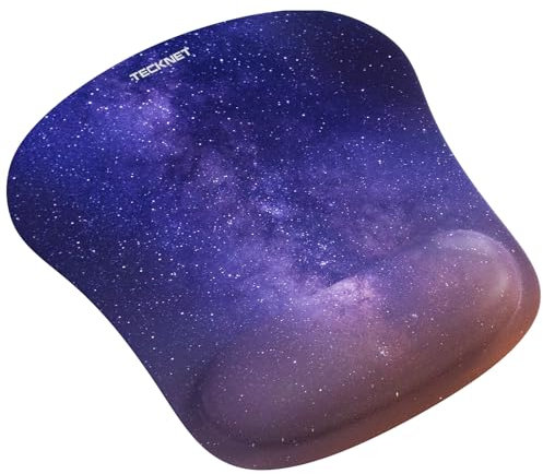 TECKNET Mouse Mat with Memory Foam Rest -Non-Slip Rubber Base- Special-Textured Water-Resistant Surface-Starry Sky