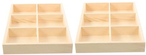 HOMOCONO Wooden Storage Divider Box 6 Compartments Desktop Organizer Tray for Socks and Underwear Sorting Craft Office Use 2pcs