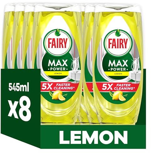 Fairy MaxPower tvätta upp flytande citron 8 x 545 ml, enkel och enkel rengöring, även på dina fettaste kastruller och stekpannor