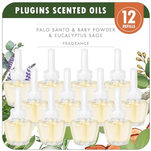 Scent-Hi Duftölflakon Set, 12x19ML Elektrischer Lufterfrischer | Palo Santo, Eukalyptus Salbei, Babypuder Nachfüller für Duftstecker, Räume, Bäder, Schauraum Kompatibel mit Air-Wick/Glade