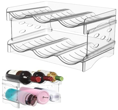 Flaschenregal Stapelbarer, Flaschen Organizer Hält bis zu 6 Flaschen, Flaschenhalter Kühlschrank Stapelbar, Durchsichtiger Weinregal, für Kühlschrank, Schrank, Vorratskammer, Küche, Arbeitsplatte
