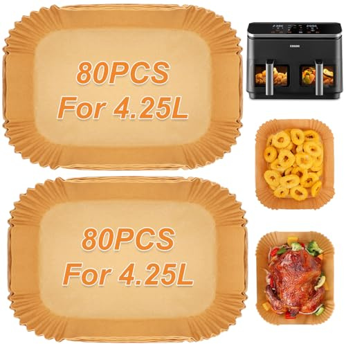 BYKITCHEN Backpapier für COSORI Dual Zone 8,5L, 160 Stück | Für COSORI CAF-R901-AEU und Heißluftfritteusen mit zwei Kammern, Einweg-Papiereinlagen, Airfryer Zubehör
