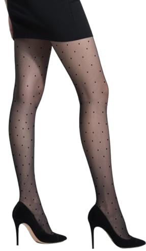 Lufdegim Medias para mujer con diseño de lunares, medias negras con puntos, diseño transparente de alta cintura, medias de malla fina