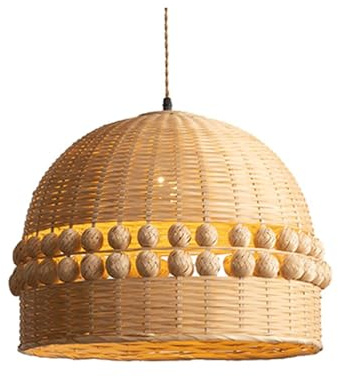 Interni Cucina Stile Cesto di Vimini in Rattan Unico Lampadario a Sospensione Rustico Lampada con Paralume per Ristorante Soggiorno caffè(C)