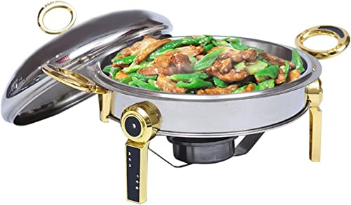 Scaldavivande e scaldavivande rotondi di dimensioni standard per buffet elettrico, scaldavivande in acciaio inox per catering e feste, con teglia, coperchio, telaio e porta-combustibile (24 cm)