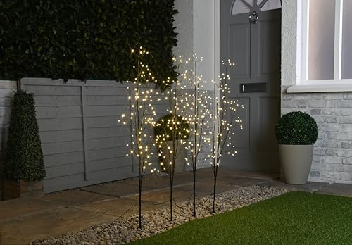 Festive Productions Set mit 4 x 100 cm beleuchteten Zweigen Pathfinder - 384 warmweiße LEDs - Indoor Outdoor Garten Weihnachtsbeleuchtung