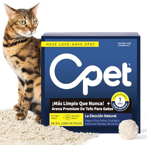 OPET Arena de Tofu para Gatos 18L- Arena aglomerante para Gatos, Ingredientes Naturales, Libre de Polvo y fácil de aglomerar, Control de olores (7,3kg, Fresco)