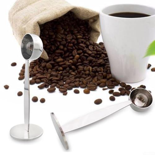 Cuchara de café 2 en 1 de acero inoxidable, cuchara medidora de espresso de doble uso y herramienta de apisonamiento para café molido, para un acceso plateado duradero