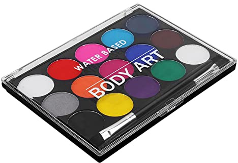 KIMISS Gesichtsbemalung, Körperbemalungsset, Wasserlösliches Make-up-Set, 15 Farben mit Pinsel, Partys