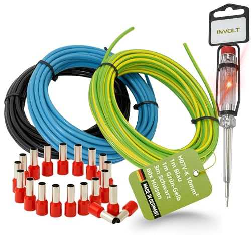INVOLT H07V-K 10mm² Verdrahtungsleitung Set, 60 Aderendhülsen, Phasenprüfer