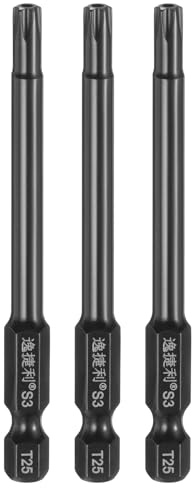 QUARKZMAN 3 Pezzi Punta Cacciavite T25 A Bussola Esagonale 1/4 Lunghezza 75mm/3 Acciaio S3 Magnete Antimanomissione Testa A Stella 6 Punte Cacciavite Esagonali Nero