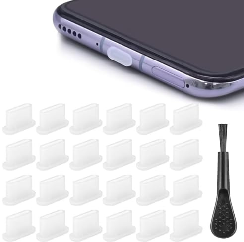 24pcs USB Type C Dust Plug Set, with Cleaning Brush, Transparent Silicone Type C Charging Port Cover, Anti-Dust Stopper Protector Universal Fit for All Type-C Phones, Tablets and Laptops