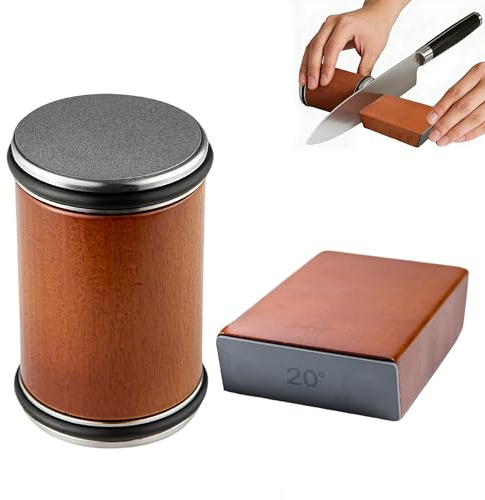 Adjustable Angle Rolling Knife Sharpener, Tungsten Carbide & Diamond Dual Sided Whetstone with Magnetic Wooden Base, Professional Portable Knife Sharpener for Kitchen Chefs, Camping, Gifts