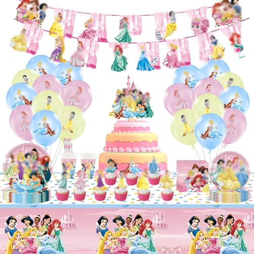 Princess Party Decorations, 105PCS Birthday Decorations, Party Supplies with Banner Balloons Cupcake Toppers for Girls Kids