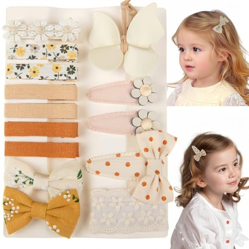 KAQILE 14 stycken hårklämmor för flickor, hårband, hårtillbehör, tusenskönsdesign, linne baby flicka, hårspännen för baby, liten flicka, småbarn barn (orange)