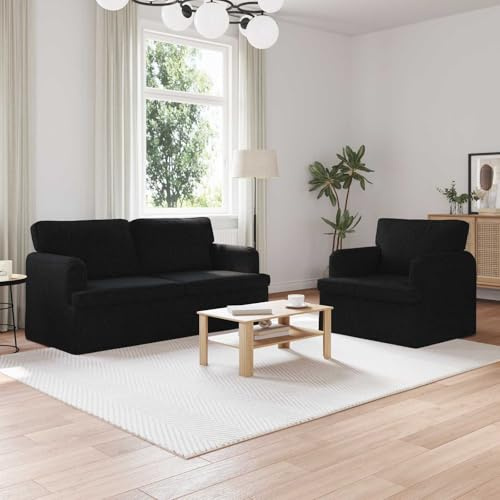 sephironlbb Sofa Set 2 pcs Schwarz Stoff, 162 x 80 x 85 cm, Polstergarnitur mit Ottomane, Ecksofa und Schlafsofa für Wohnzimmer, Lounge und Gästezimmer mit Relaxfunktion