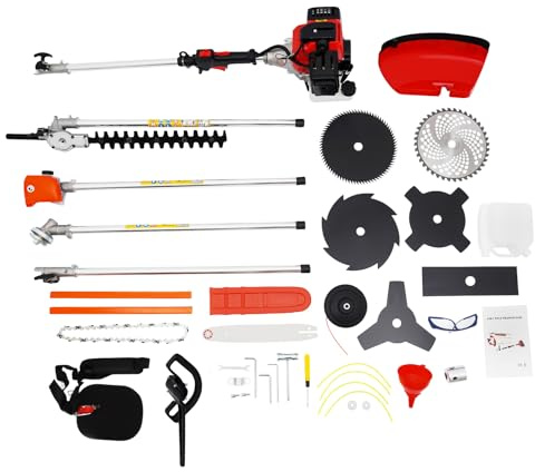 Desbrozadora multifunción 10 en 1 con motor de 2 tiempos de 52 cc para césped de jardín | Cortasetos MT520, 2800 – 3200 r/min, gasolina, gasolina, cortacésped, 105 x 25 x 25 cm