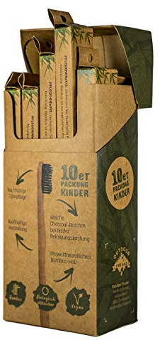 Outdoor Freakz Spazzolino in bambù, set di 10 spazzolini per bambini: 5 scimmiette + 5 ranocchie.