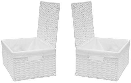 ARPAN White Paper Rope Storage Basket Box With Lid & Removable Inner Cloth Set of 2 (Small)