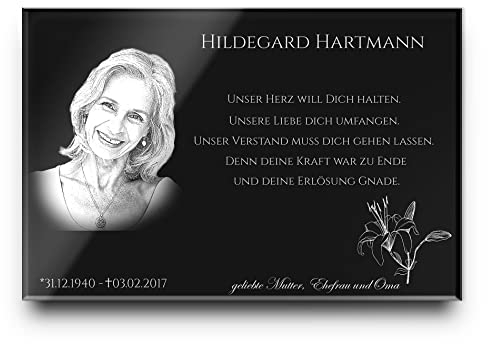 CHRISCK design Grabstein Gedenkstein aus hochwertigem Hochglanz Acrylglas (bruchsicher/wetterfest) Grabplatte mit Gravur/Fotogravur ab 20x15 cm cm Gedenktafel für Menschen Andenken Außenbereich