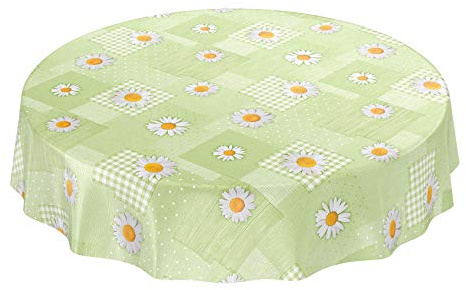 ANRO Wachstuchtischdecke Wachstuch Wachstischdecke Tischdecke Kamille Patchwork Grün Rund 140cm eingefasst abwaschbar wasserabweisend Gartentischdecke Meterware pflegeleicht Lotuseffekt