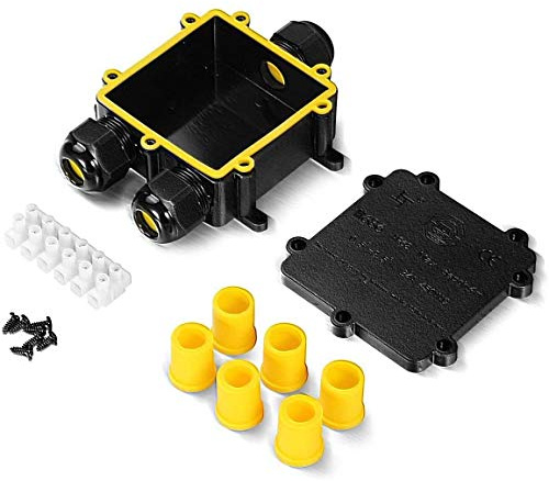 CONGENIOS XXL-Verbindungsbox mit 3x M25 Kabeleinführung (extra gross), inkl. Lüsterklemme, für Erdkabel bis 5 Adern (220-240V), Kabelverbinder, IP68, Kabelmuffe wasserdicht, Schwarz