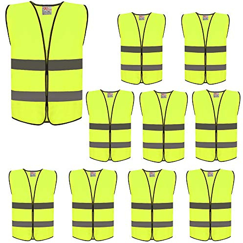 zojo High Visibility Kids Safety vests Adjustable Size, Ages:13+(10 Packs, Kids-L-Neon Yellow)
