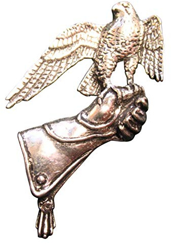 Ansteckpin Hand mit Falke | für den Hut oder das Revers | Perfekt zum Jagd-Outfit | Anstecker Pin Button | Altsilber