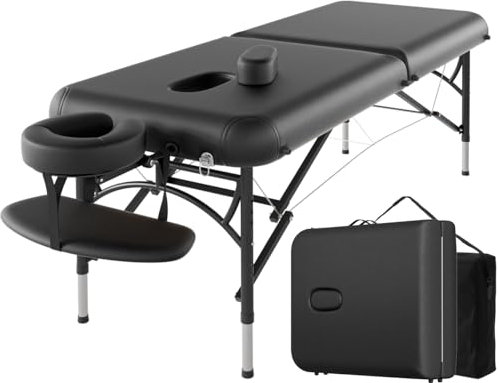 CLORIS 84 Professional Massage Table Portable 2 Folding Lightweight Facial Solon Spa Tattoo Bed Height Adjustable with Carrying Bag & Aluminium Leg Hold Up to 1100LBS