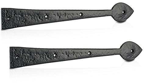 XFORT 350 mm schwarzes antikes Scharnier vorne, Blatt-Design, Gusseisen, Torscharnier, Speerkopf-Scharnier, dekorative T-Scharniere, externe schwarze Türscharniere [1 Paar]