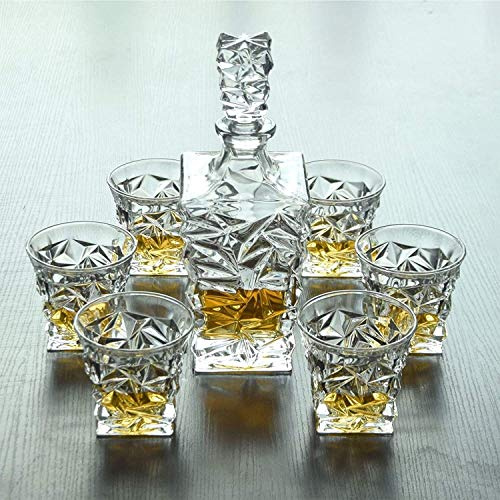 Decanter per Vino Set di Decanter per Whisky, Decanter in Cristallo per Alcol con Tappo, Decanter per Vino dal Design Quadrato - Decanter da 750 Ml E Bicchieri da 320 Ml Regalo Perfetto