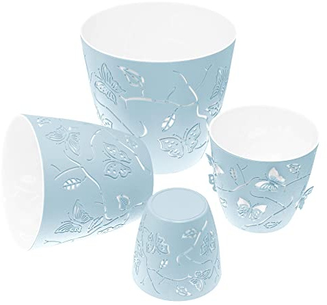 Lashuma Pflanzkübel 4er Pack, 4 in 1 Blumentöpfe in gestaffelten Größen, runde Anzuchttöpfe blau