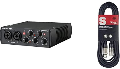 PreSonus AudioBox USB 96-25th Anniversary Edition, 2-In/2-Out audio interface with software bundle, Black & Stagg SMC6 6 metre standard microphone cable