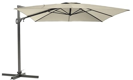 METRO Professional Sombrilla de Terraza Colgante, Aluminio/Poliéster, 3x3m, Sombrilla de Jardín con Manivela, Protección UV50+, Giro de 360°, Impermeable, Humus/Gris Oscuro