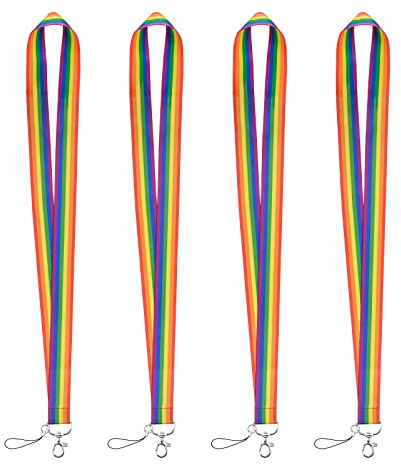 WANDIC Lot de 4 cordons rayés arc-en-ciel en nylon avec clip pivotant en métal pour clés, téléphone, porte-badge d'identité