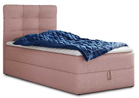 Sofnet Boxspringbett Best Mini mit Bettkasten und Matratzentopper - Einzelbett mit Bonell-Matratze und Topper, Polsterbett, Bett, Schlafzimmer (100 x 200 cm, Pink (Inari 52))