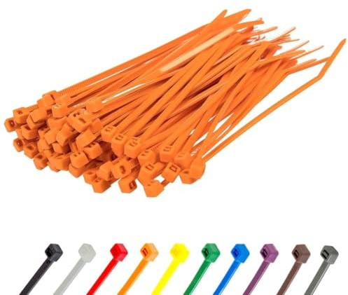 Gocableties Orange Cable Ties, 200mm x 2.5mm, Pack of 100, 8” Premium Nylon Zip Ties, Multi-Purpose Plastic Tie Wraps, Secure Self-Locking Mechanism, for Home, Garden, Office and DIY