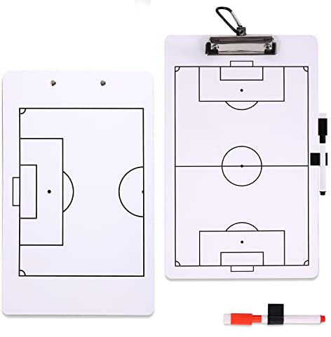 LUTER Fußball Taktiktafel für Trainer, Doppelseitig Dry Erase Klemmbrett Trainer mit 2pcs Dry Erase Markierungsstiften 2pcs Stifthaltern & Karabiner Fußballtrainer Tafel für Fußball Schiedsrichter
