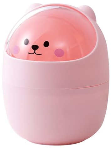 Tofficu Kleiner MüLleimer Mit Deckel, Cartoon BäRenform, Mini TischmüLleimer FüR Kinderzimmer, BüRo, Schlafzimmer, 15.5x11cm, Rosa