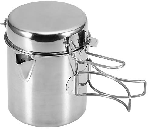 HUIOP Bouilloire de cuisine portable en acier inoxydable de 1 L avec poignée pliable et poignée pliable