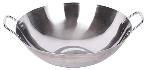 OQHAIR Wok no magnético de Acero Inoxidable de 34 cm y 70 cm sin Revestimiento para Chef de Cocina, sartén Antiadherente Adecuada para Estufas de Gas (34 cm)