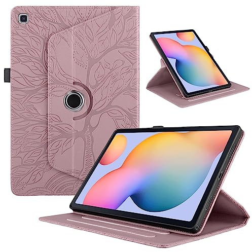 TEDTIKJT Funda para Samsung Galaxy Tab S6 Lite 10.4 Funda Cover 2024/2022 SM-P610 P613 P615 P619 P620 PU Cuero Tabletas Protectora Case 360°Carcasa Giratoria de ángulo Múltiple Funda,Oro Rosa Árboles