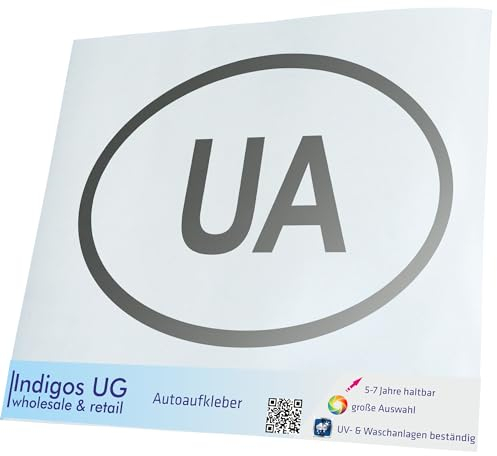 INDIGOS UG Auto Aufkleber Auto - 200x138 mm - Ukraine UA - Silber - Selbstklebender Sticker für Auto, Fenster, Bus oder LKW - UV-beständig & wetterfest