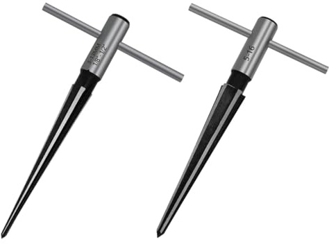 Namvo 2 Stück konische Reibahle mit T-Griff, 6 Rillen, Fasenbrücke, Stiftloch, handgehaltene Reibahle, Größen 1/8-1/2 (3-13 mm) und 5''-5/8'' (5-16 mm) Griff-Bohrwerkzeuge