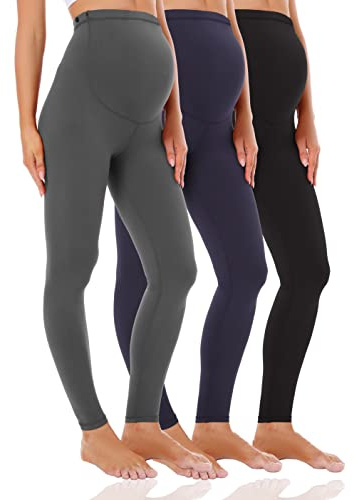 Foucome Legging de maternité super doux pour femme, Lot de 3 : noir + gris foncé + bleu marine, XL