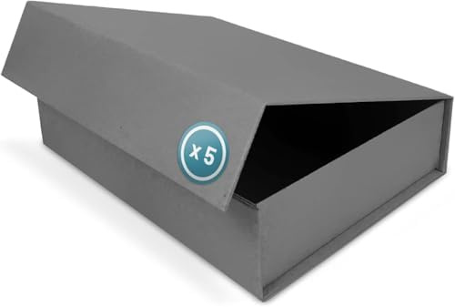 Verpackungswelt Geschenk-Box mit Deckel | 31 x 22 x 7cm (5er Pack) ] | Geschenk-Karton mit Magnet-Verschluss | Perfekt für Geburtstag, Hochzeit, Weihnachten, Geburt | Geschenk-Verpackung in Grau