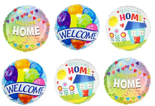 Nine San 6 Stück Herzlich Willkommen Zuhause Luftballon Welcome Home Baby Runde Folienballon Zurückkehren zu feiern Hochzeit Geburt Helium Foil Bunte Ballons Party Deko