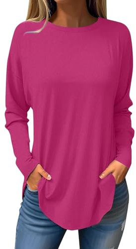 Langarm-Tops für Damen, Blusen, elegant, lässig, Fledermaus-Oberteil, schwarz, langärmeliges T-Shirt, einfarbig, Tunika, Tops, Rundhalsausschnitt, Sweatshirts, lockere Longline-Blusen, Yoga,